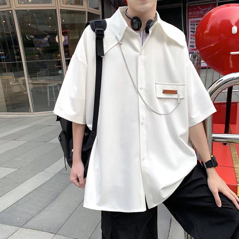 Áo Sơ Mi Ngắn Tay Dáng Rộng Thời Trang Mùa Hè Hàn Quốc Dành Cho Nam