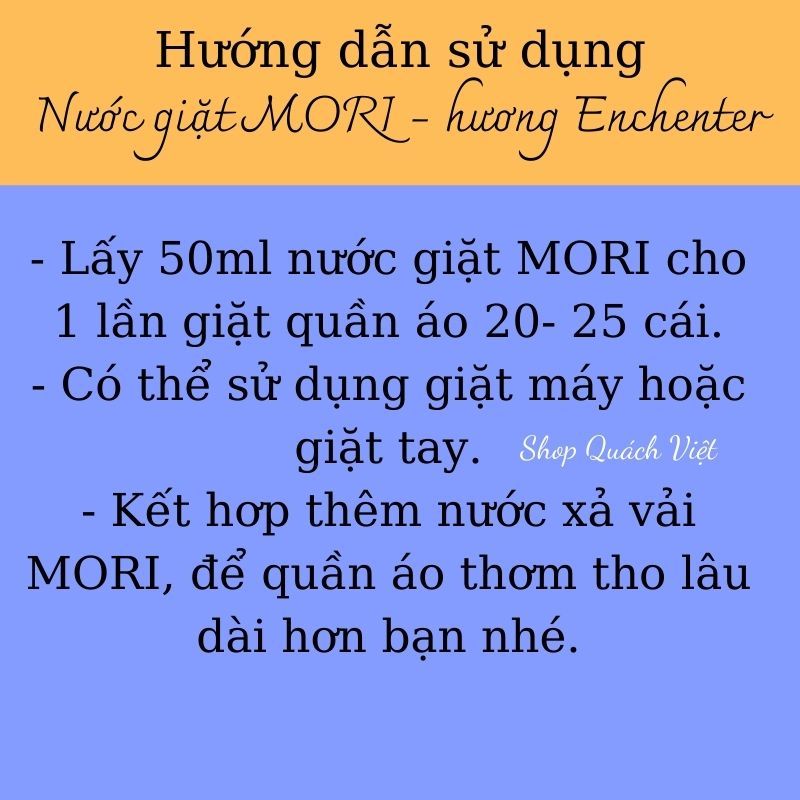 Nước giặt Cao cấp MORI hương Enchenter nồng nàn, quyến rũ, can 2L