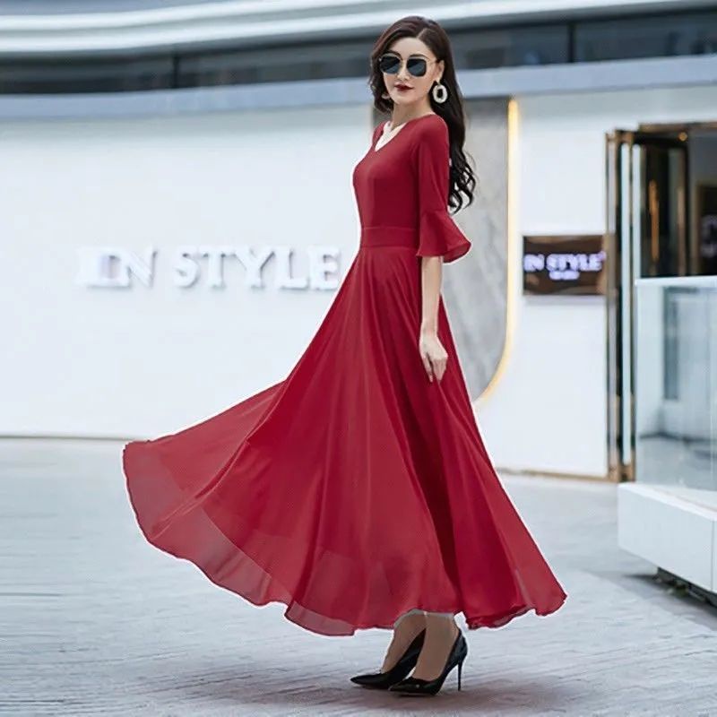 Đầm Voan Hai Lớp Dáng Dài Màu Sắc Trơn Thời Trang Đi Biển Dành Cho Nữ