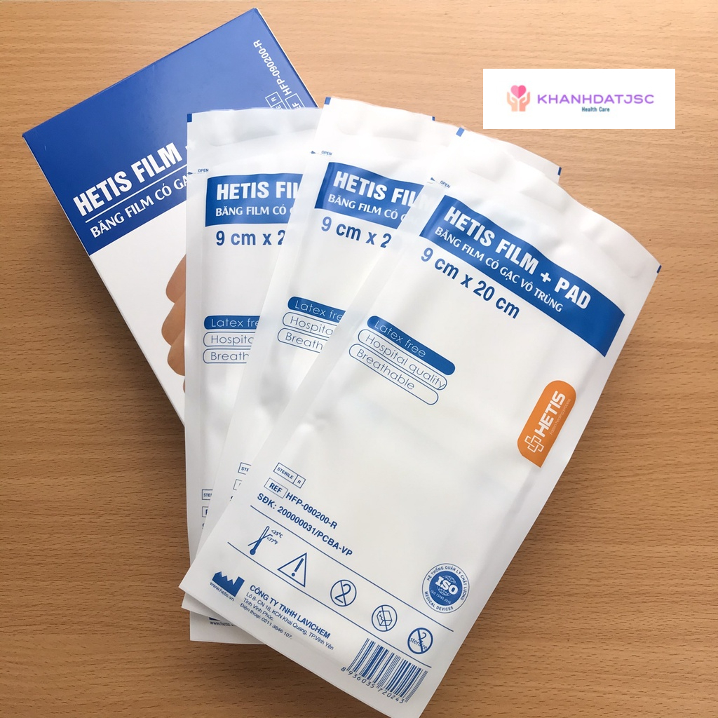 Combo băng film có gạc vô trùng HETIS FILM + PAD chống thấm nước, hút dịch, bảo vệ vết thương