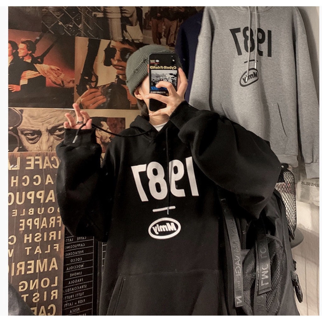 Áo Hoodie🌸FREESHIP🌸 Nỉ Bông Cotton 1987 Form Rộng Thụng Unisex Phong Cách Ulzzang
