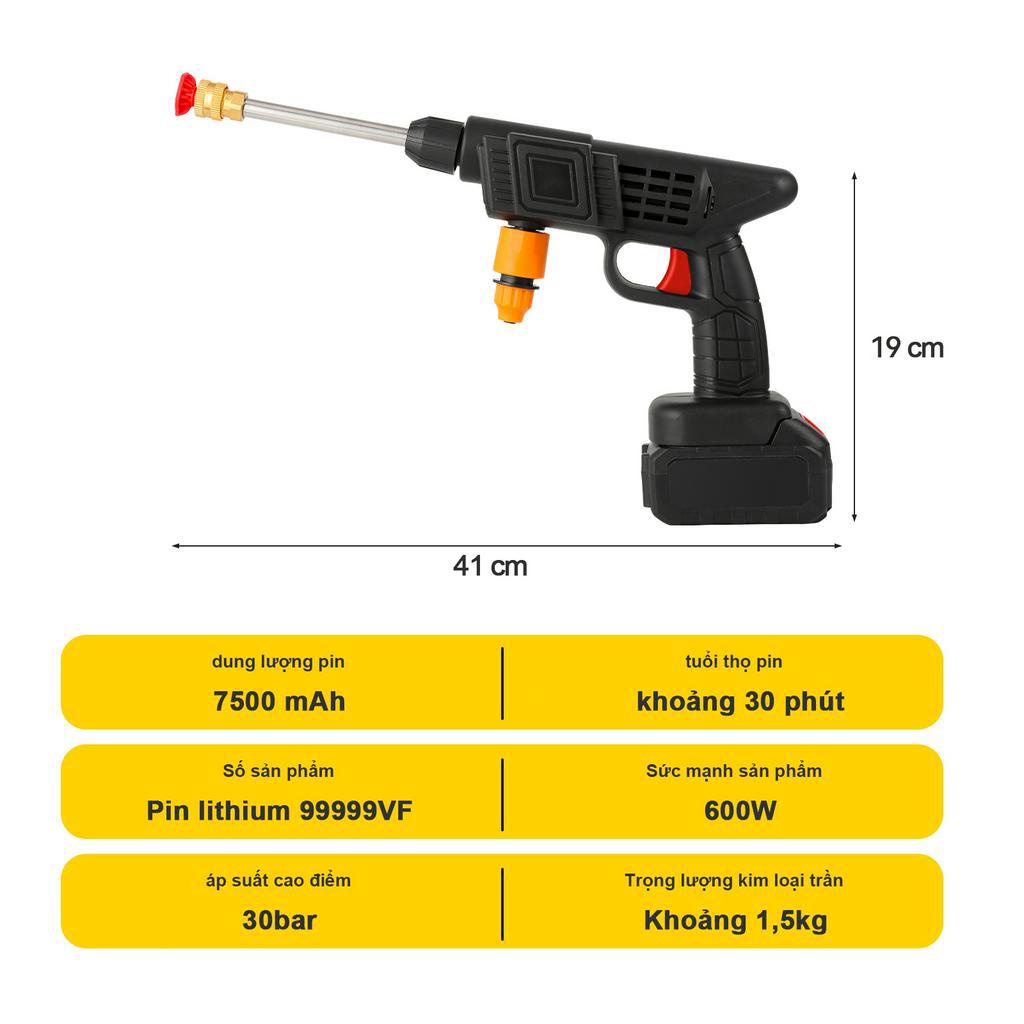 Máy rửa xe cầm tay cao áp chạy bằng pin sạc, súng rửa xe dùng cho gia đình có  tạo bọt cao cấp
