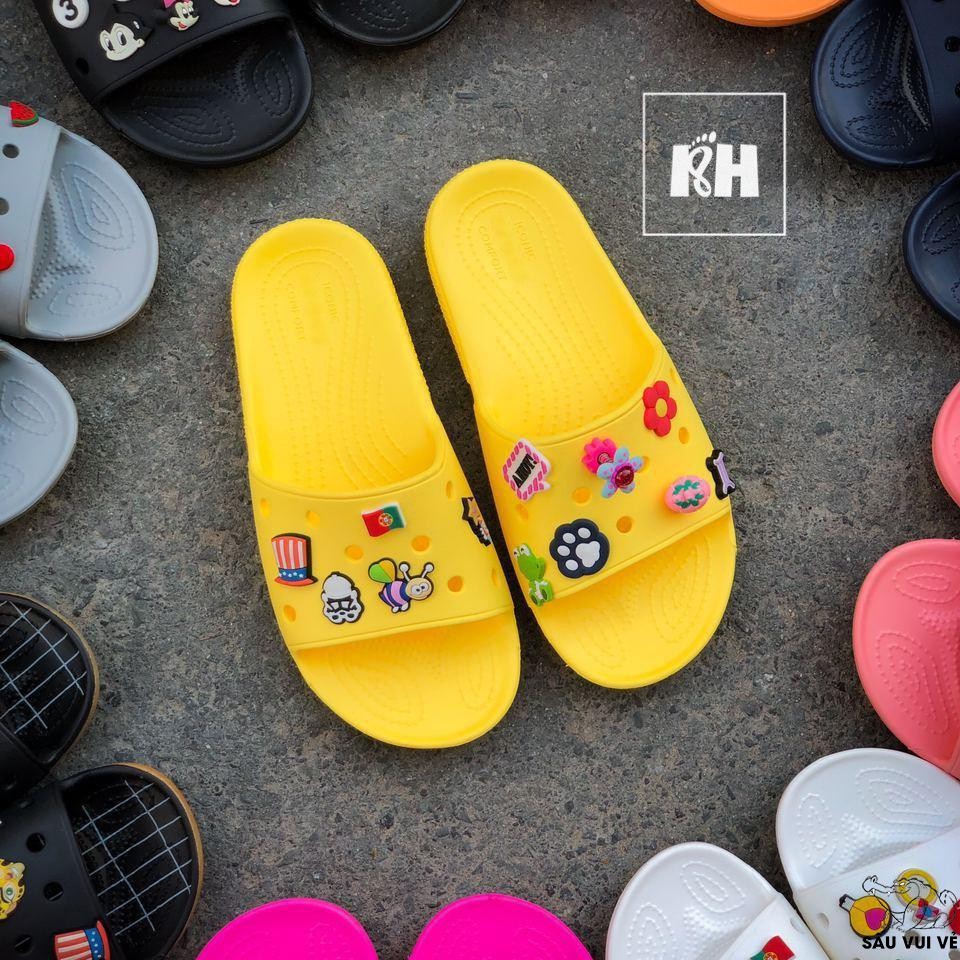 Dép lê cross baya nữ quai ngang màu vàng full box tặng 12 siticker cross gắn dép Cờ rốc