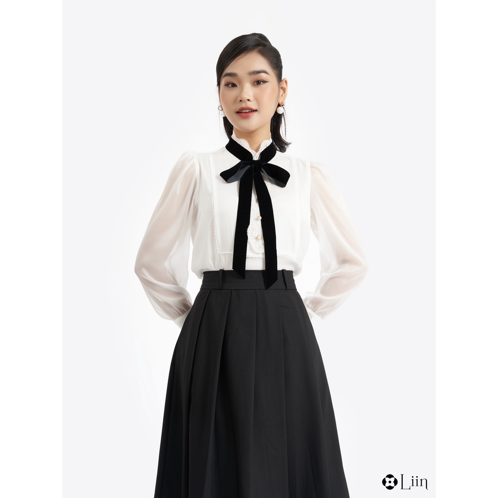 Áo kiểu nữ linbi vài lụa tơ óng mix cổ nơ kiểu dáng bánh bèo, dễ phối đồ liin clothing SM3943