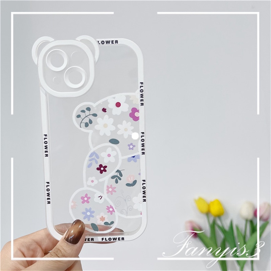 Ốp Điện Thoại Mềm Họa Tiết Gấu Và Hoa Dễ Thương Cho iPhone 14 13 12 11 Pro Max X XR Xs Max 8 7 6 6s Plus SE 2020
