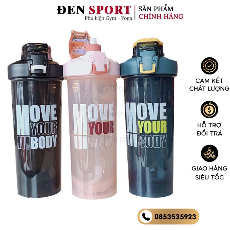 Bình Nước tập Gym, Chơi Thể Thao Thể Hình, Dung Tích 800ml, Kèm Quả Lắc ĐenSport