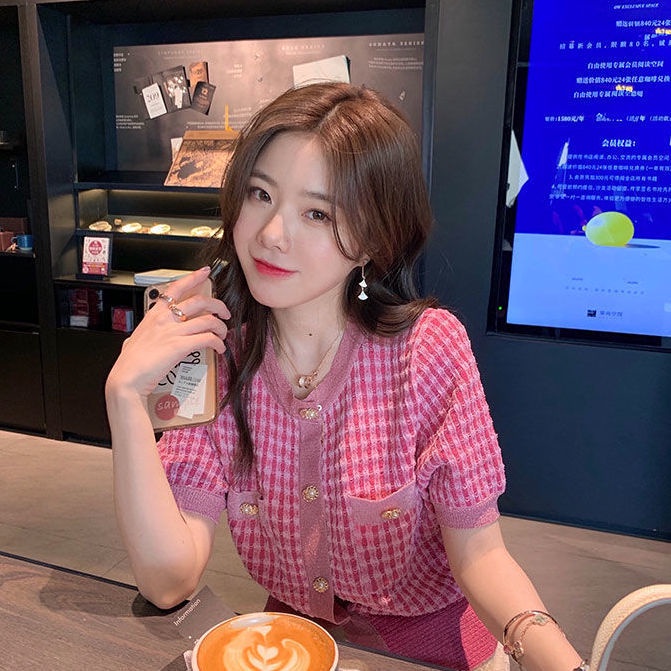 Áo Khoác Cardigan Dệt Kim Tay Ngắn Chất Liệu Lụa Lạnh Mỏng Thời Trang Mùa Hè Cho Nữ