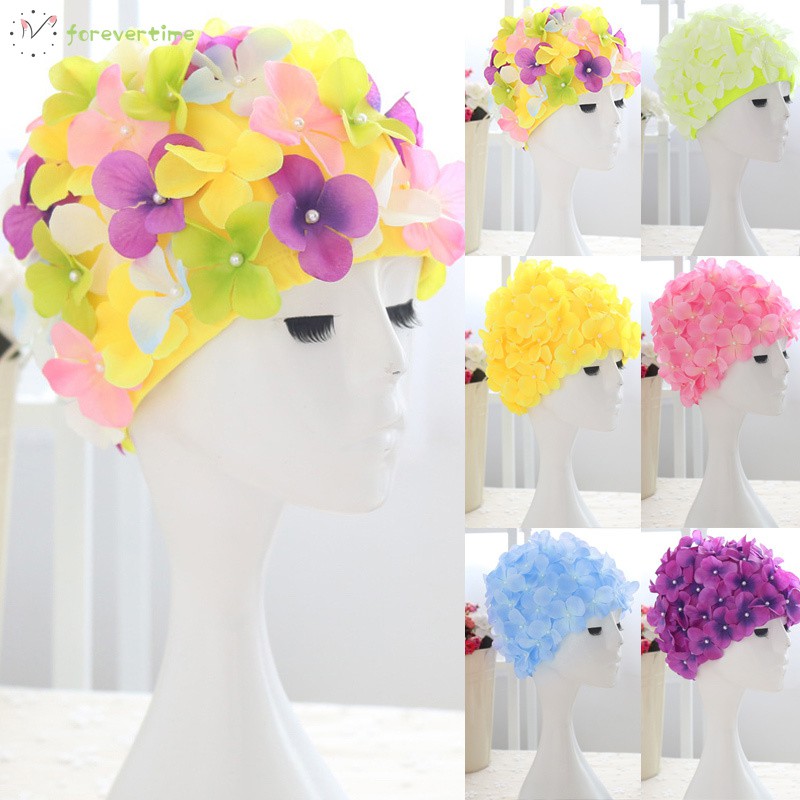 #mũ# Women 3D Petal Swim Hat Bath Cap Ladies Swimming Pool Flower Hats