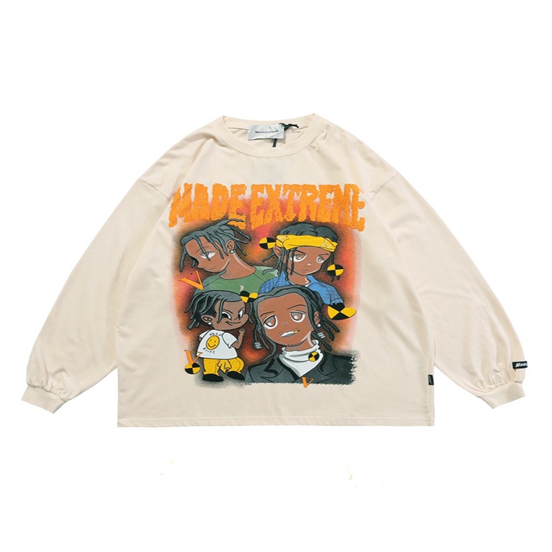 Áo sweater IELGY vải cotton mỏng dáng rộng dài tay cổ tròn phong cách retro thời trang Âu Mỹ cho nữ