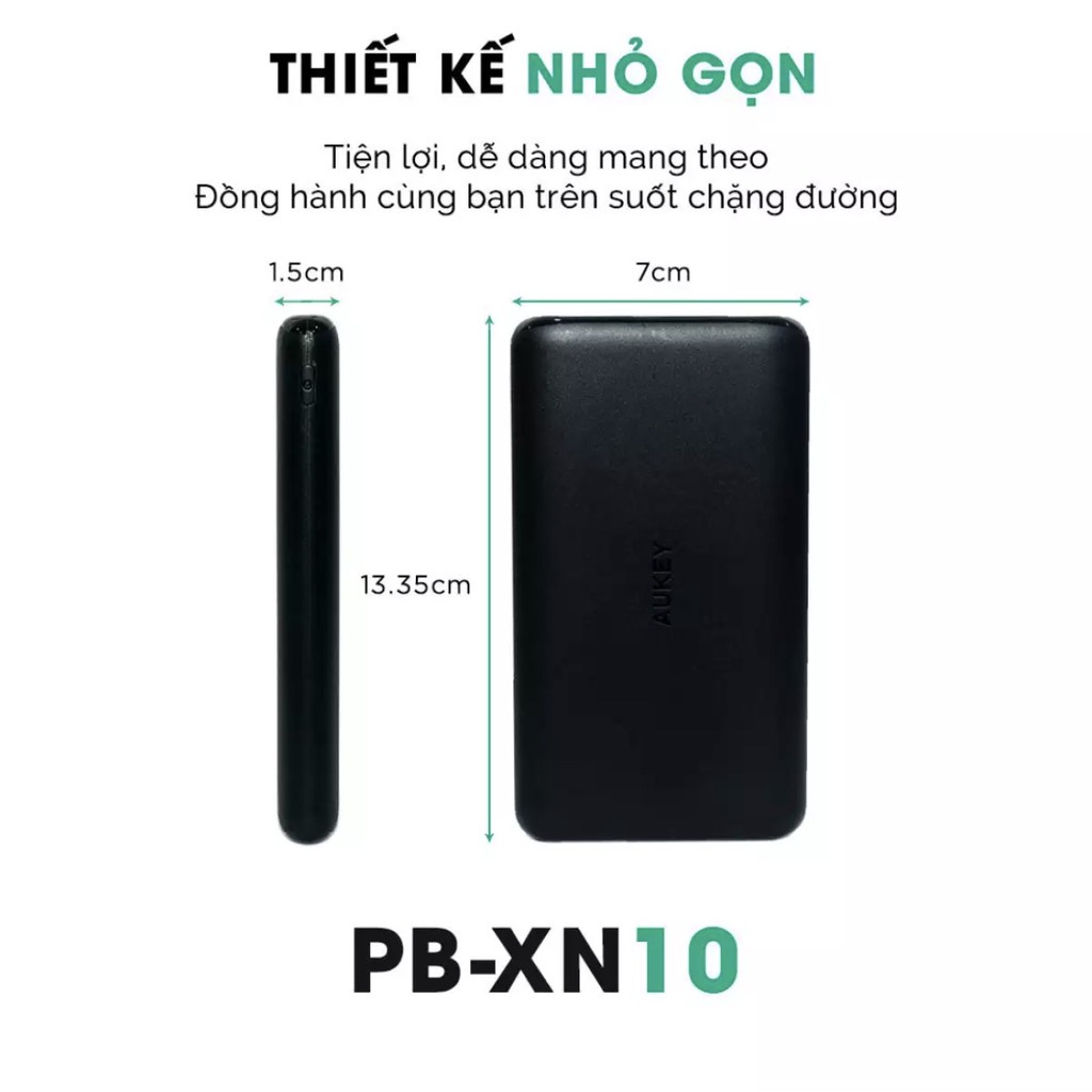 ( Quà tặng Daikin - Không bán ) Pin sạc dự phòng AUKEY PB-XN10 10000mAh 15W, 02 cổng sạc (tích hợp USB-C 15W (In/Out)