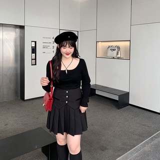 (Big size) chân váy xếp ly đính cúc C101