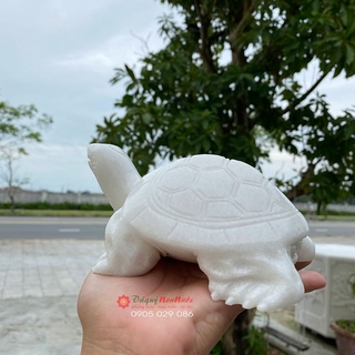Tượng rùa phong thủy bằng đá cẩm thạch trắng 15cm