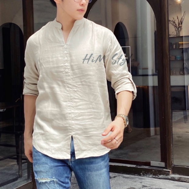 ÁO SƠMI NAM CỔ TRỤ , CỔ TÀU 5 NÚT THỜI TRANG (form mặc chui đầu)