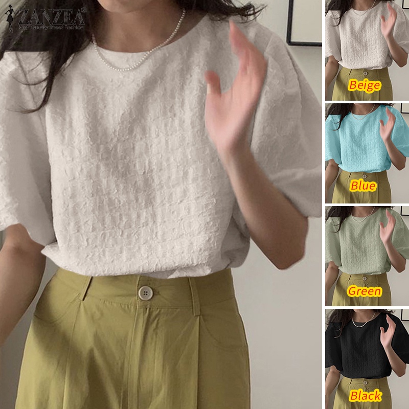 Áo kiểu ZANZEA tay lửng phồng co giãn thời trang Hàn Quốc dành cho nữ