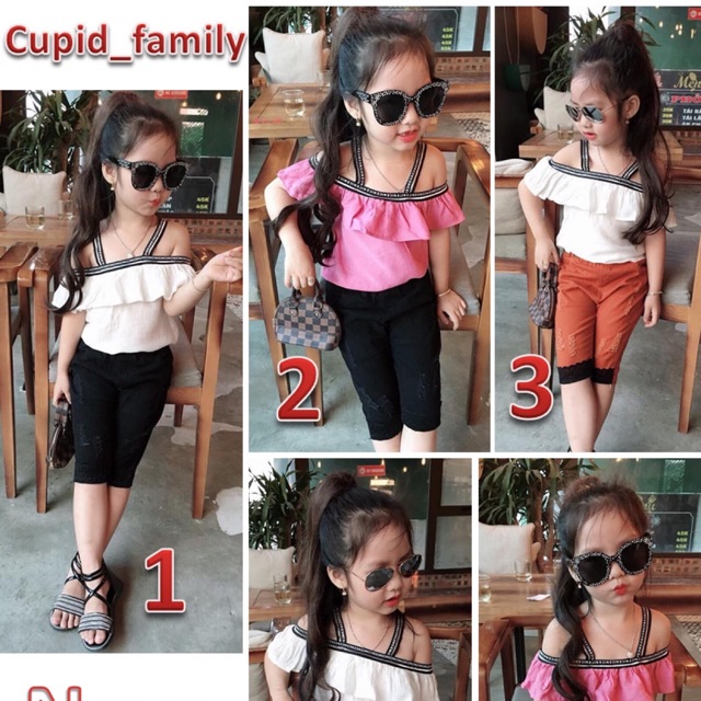 BỘ Áo đũi 2 dây + Quần kaki phối ren thời trang cho bé gái - b2dad