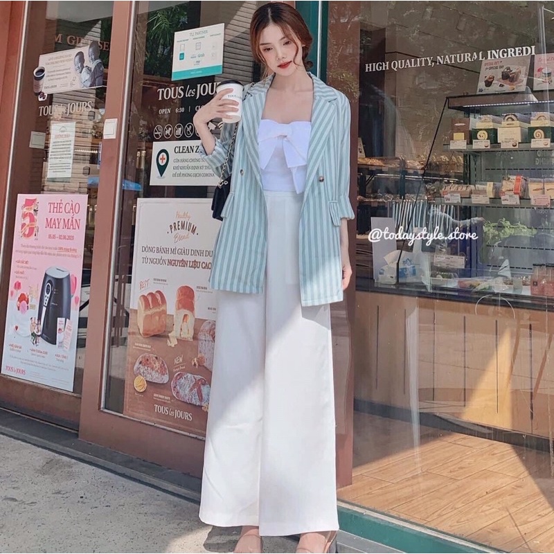 áo khoác vest kẻ sọc xanh | BigBuy360 - bigbuy360.vn