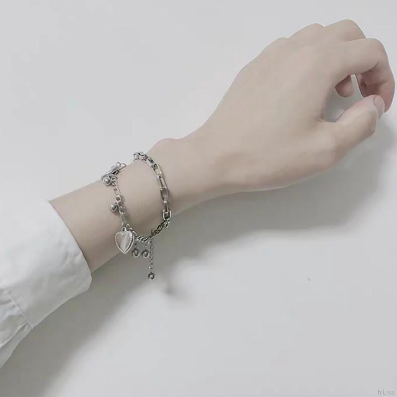 Vòng đeo tay hai lớp mặt hình trái tim phong cách Hàn Quốc thiết kế đơn giản thời trang | BigBuy360 - bigbuy360.vn