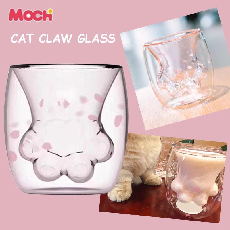 Ly uống nước hai lớp bằng thủy tinh hình chân mèo ngộ nghĩnh Cat's Claw Ly nước dễ thương cho bạn gái | BigBuy360 - bigbuy360.vn