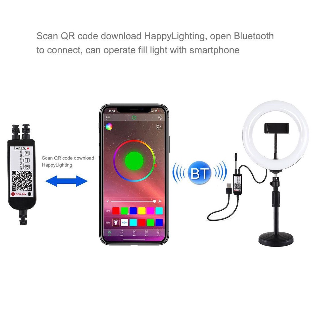 BTLIMER Vòng Đèn Chụp Ảnh Selfie Cho Điện Thoại RGBW Bluetooth Cho Tik Tok Youtube