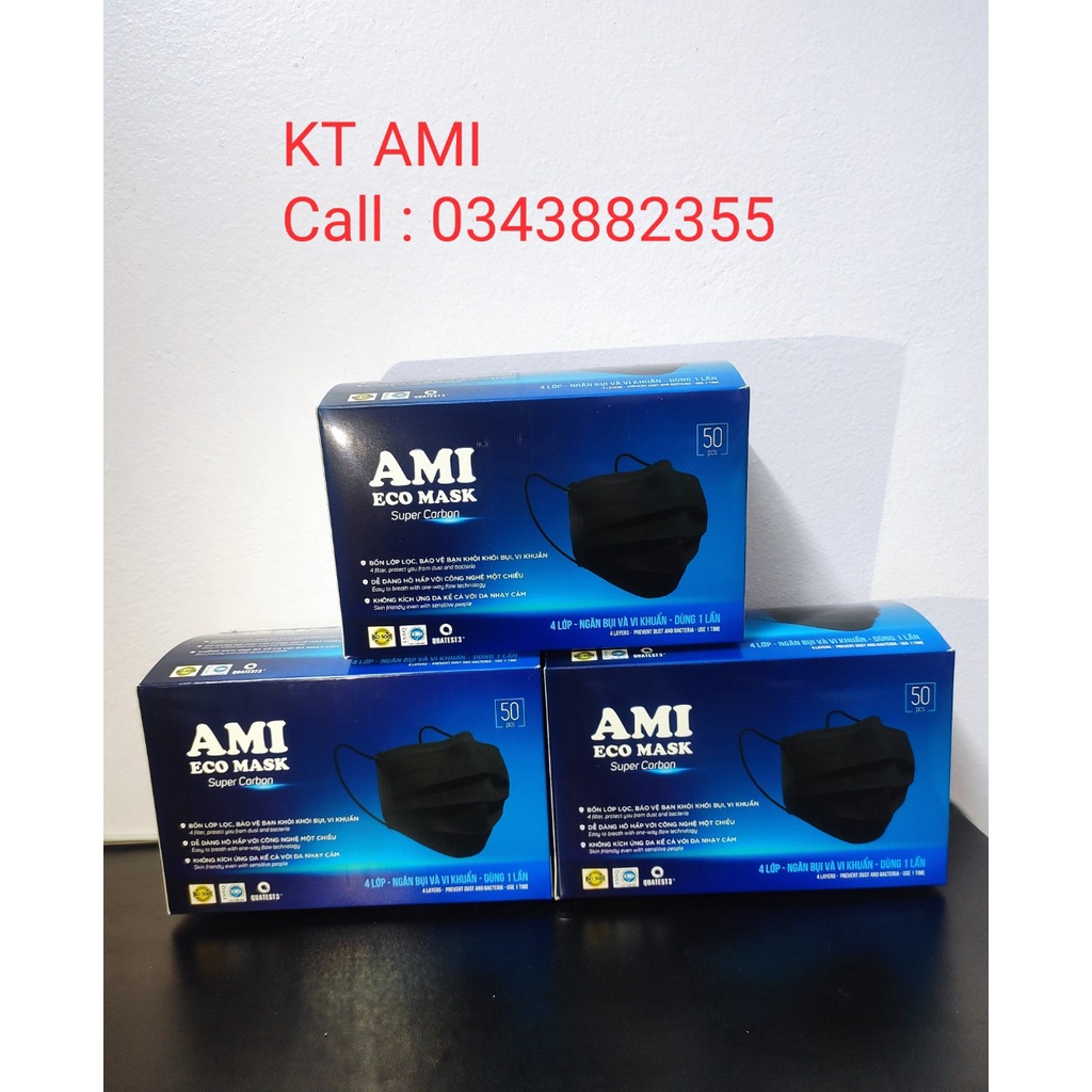 Khẩu trang Ami 4 lớp màu đen hộp 50 chiếc - KT AMI