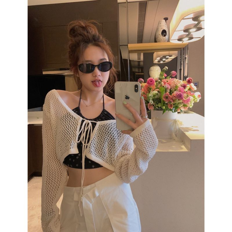 ÁO KHOÁC CADIGAN DỆT KIM CROP TOP MỎNG