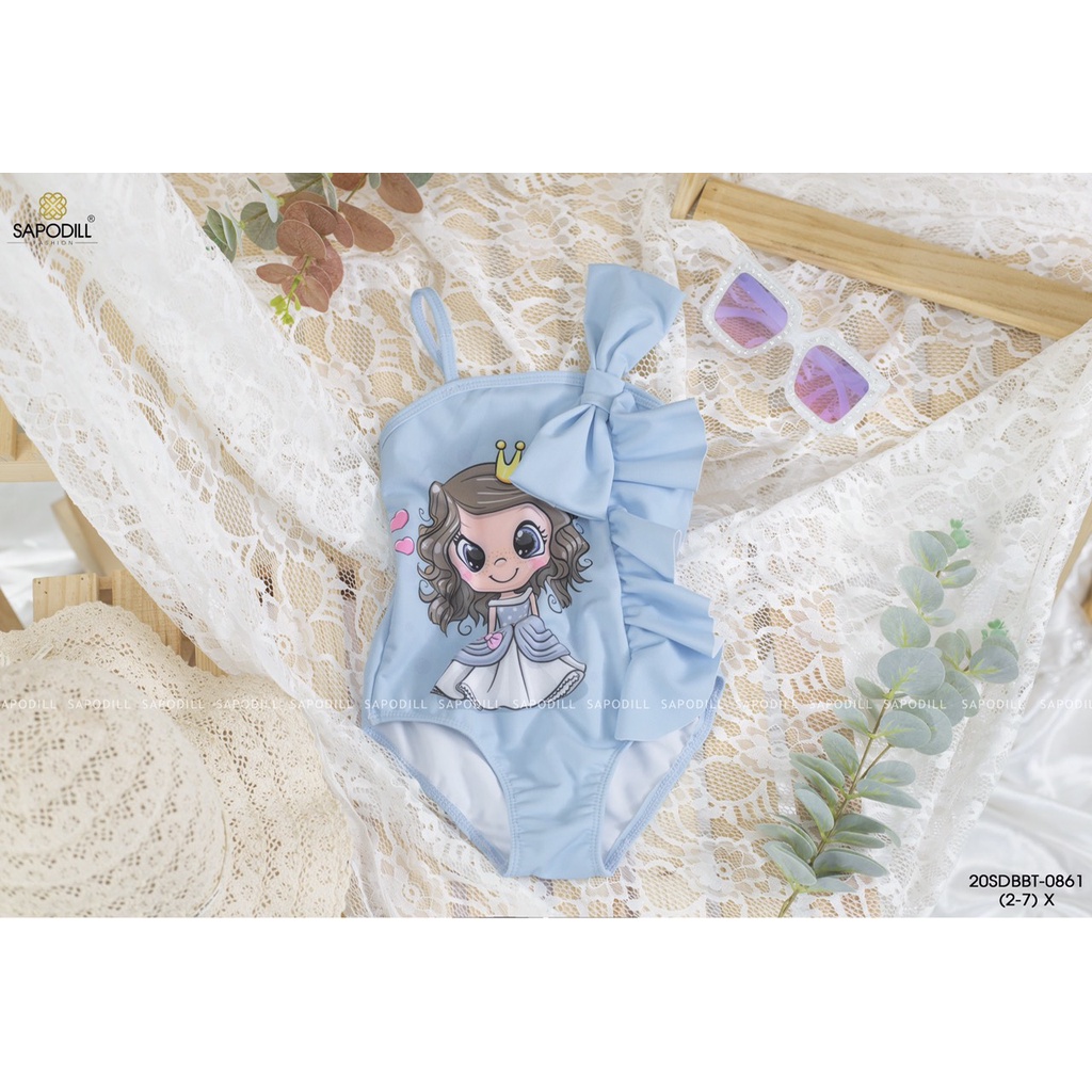 ĐỒ BƠI BIKINI BÉ GÁI ĐÍNH NƠ NGỰC IN CÔNG CHÚA 8-25KG