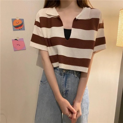 Áo thun dệt kim tay ngắn dễ phối đồ thời trang Hàn Quốc