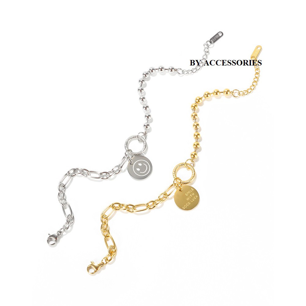 Lắc tay titan xích bi mặt cười Smile with goodluck không gỉ