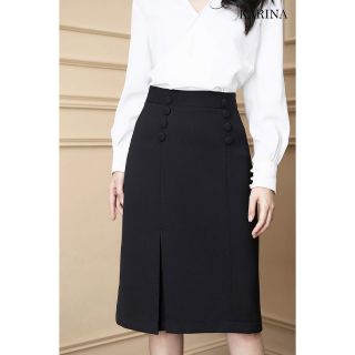 Chân váy chữ A xẻ phải phối cúc 55 cm