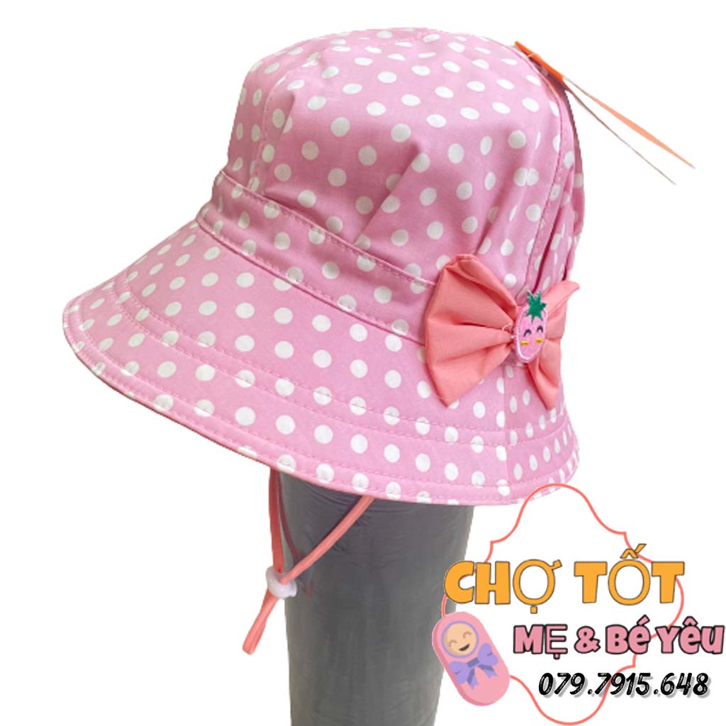 Nón bèo BÉ GÁI chấm bi nơ Duy Ngọc Cao Cấp Vải Mềm Mại 2-4 tuổi