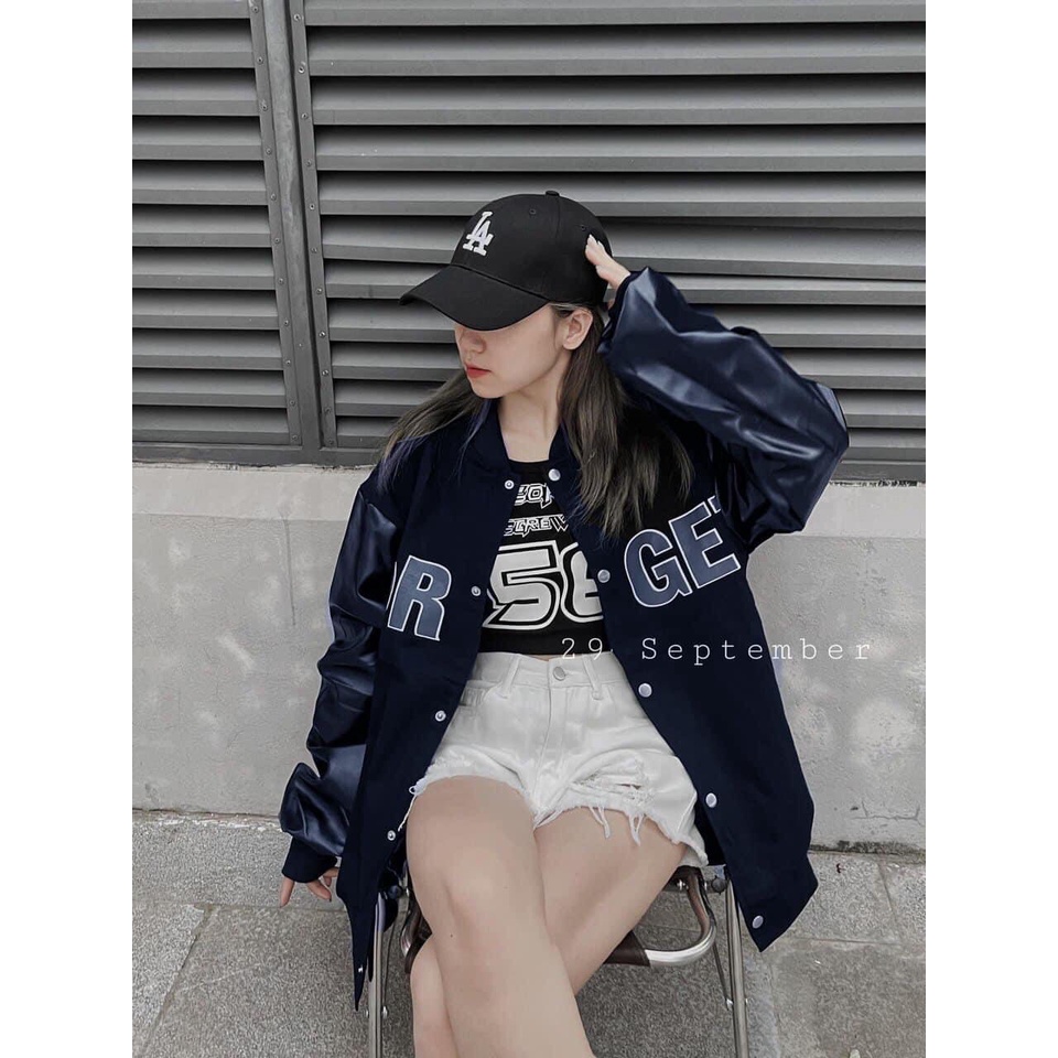 Áo Khoác Nam Nữ, Áo Bomber FORGET Dáng Sport Nỉ Phối Tay Da