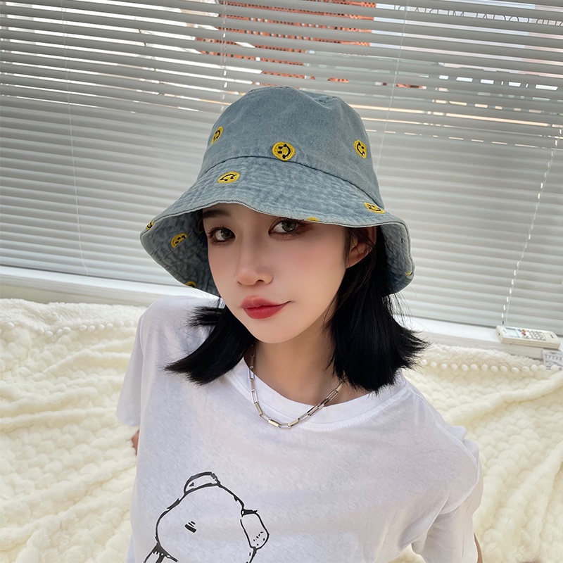Nón Tai Bèo Denim In Hình Mặt Cười Dễ Thương Cho Nữ