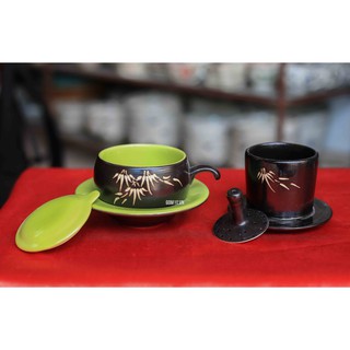 Phin cafe thấp khắc trúc men gốm