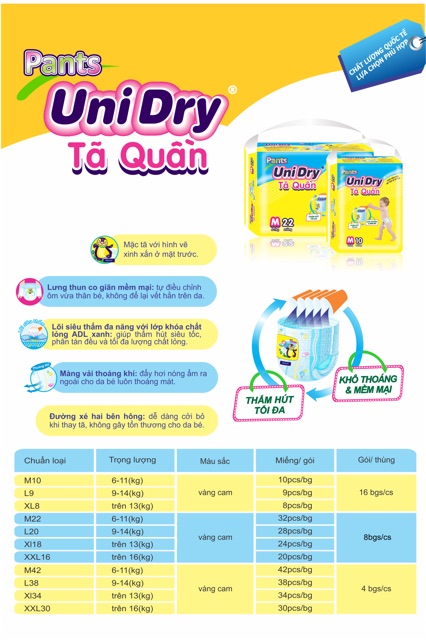 Tả quần unidry M60/L54/XL48/XXL44 (MUA 2 BỊCH TẶNG KHĂN ƯỚT 20 TỜ)