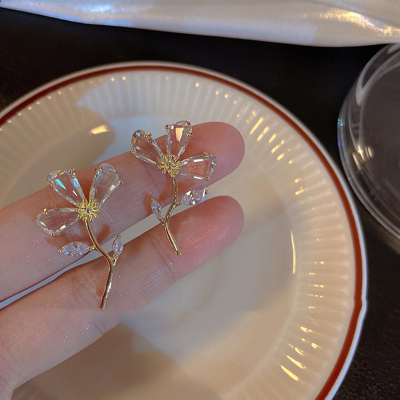 Khuyên Tai Hình Hoa Đính Đá Zircon Thanh Lịch Thời Trang Mùa Hè Cho Nữ