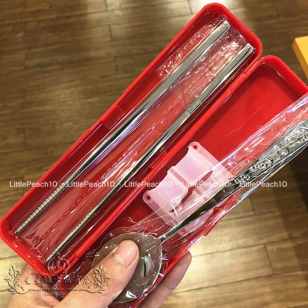 Set muỗng đũa Disney Inox 304 kèm hộp hình Elsa Frozen Car Mcqueen cho trẻ em bé trai gái