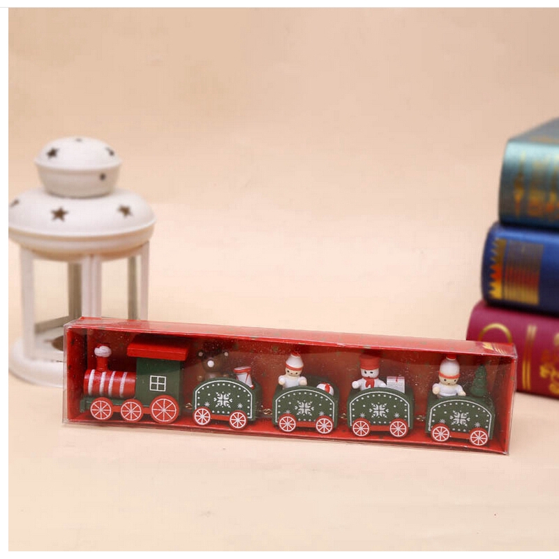 Bộ 4/5 mô hình tàu lửa bằng gỗ dùng cho trang trí dịp Giáng sinh dễ thương