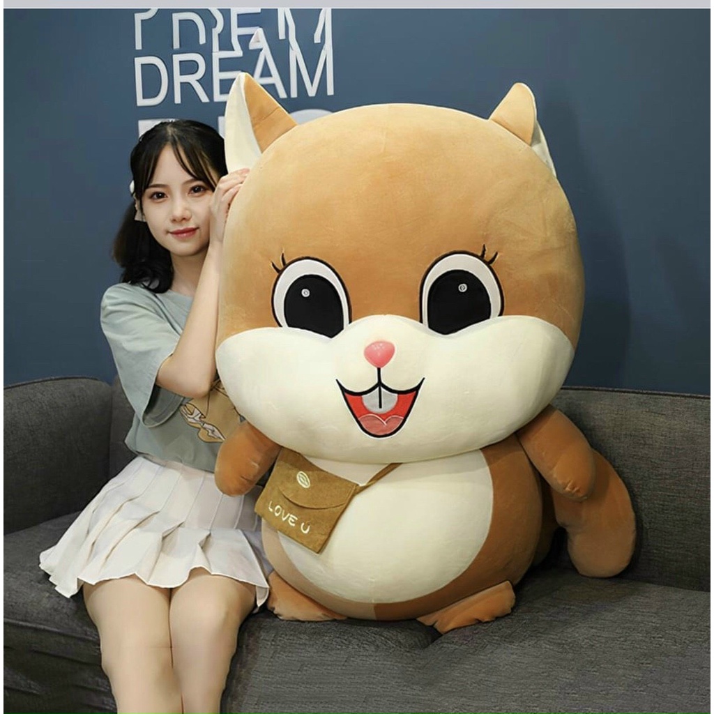 Gấu bông sóc đeo túi chéo dễ thương, Gấu bông to khổng lồ hình con sóc cute 90cm - Quà tặng bạn gái ý nghĩa