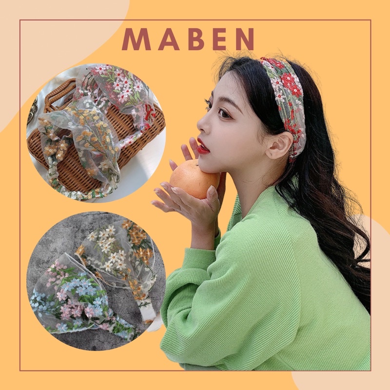 Băng đô tóc lưới thêu hoa nữ tính - Maben