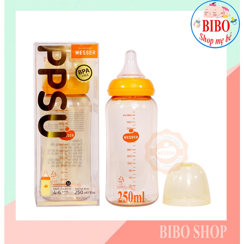 Bình Ống Hút Wesser 250ml nhựa PPSU (cổ hẹp uống mọi tư thế)