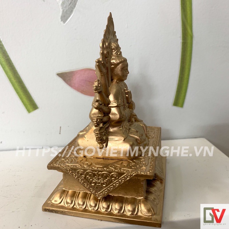 Tượng đá Phật bà Quan Âm nghìn mắt nghìn tay - 2 Mặt - Cao 12cm - Màu nhũ đồng