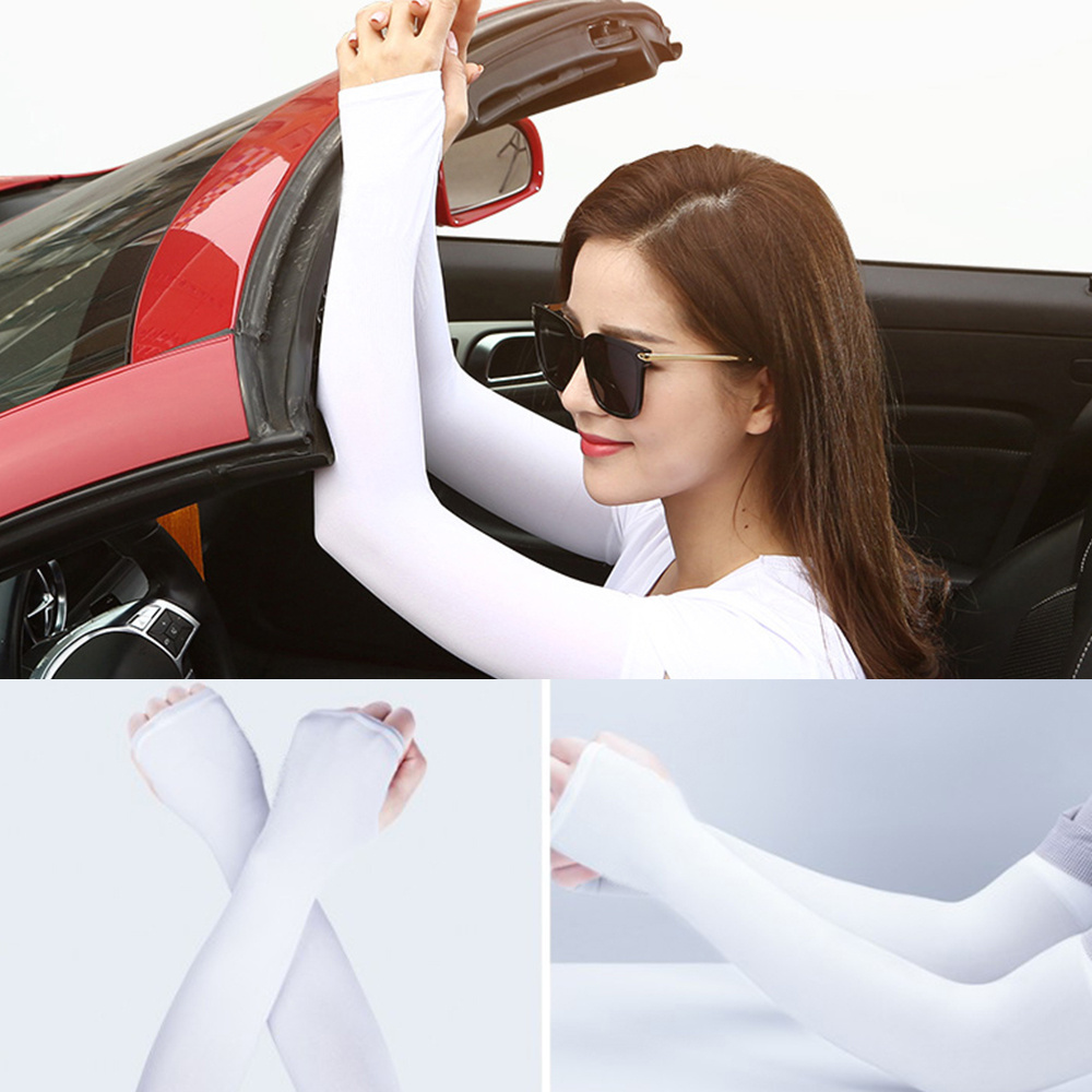 Cặp Găng Tay Chống Nắng/ Tia Uv Bằng Lụa Lạnh Có Lỗ Xỏ Ngón Cho Nam Và Nữ