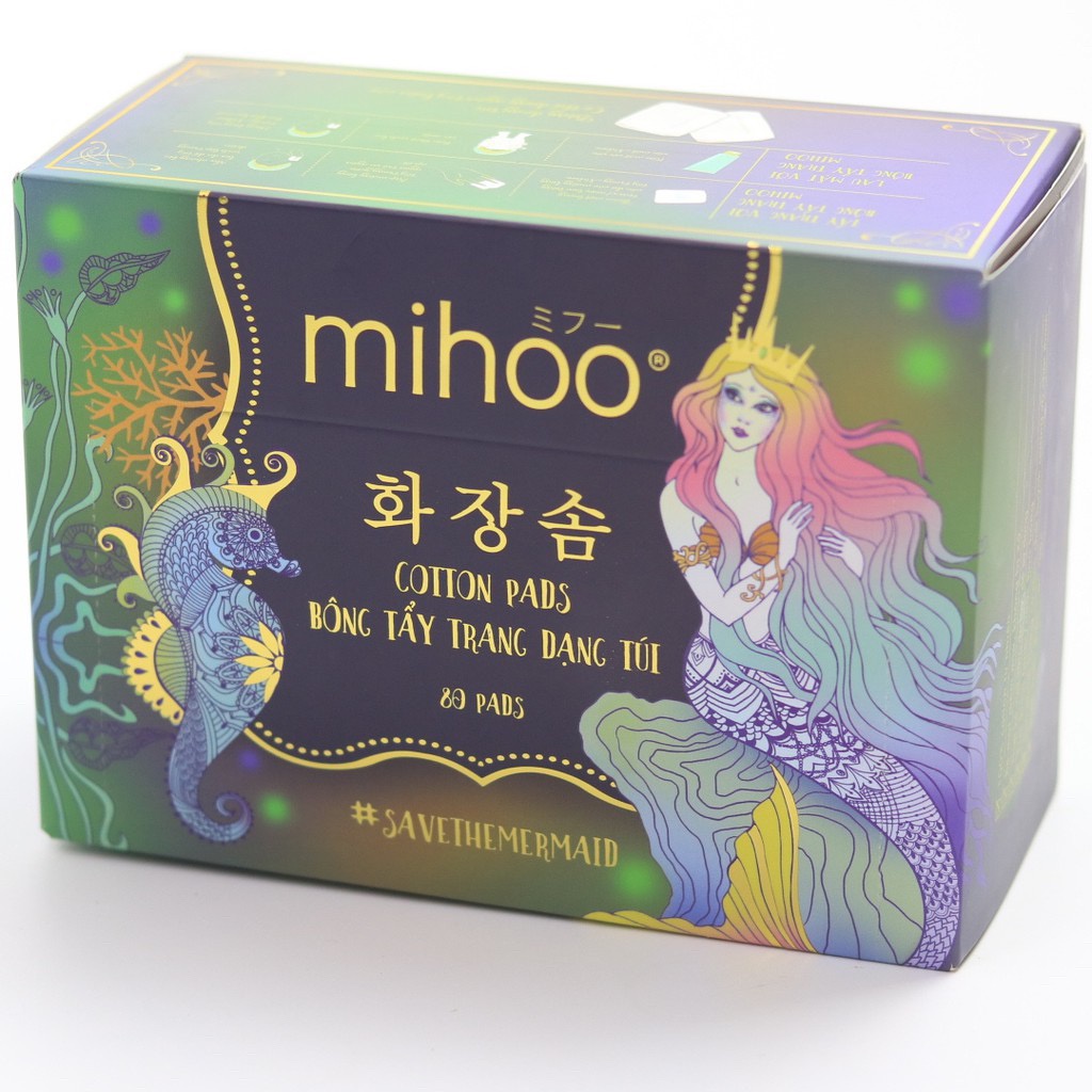 [ Hộp 80 Miếng] Bông Tẩy Trang Hàn Quốc Dạng Túi Xỏ Ngón Mihoo Mermaid Cotton Pads