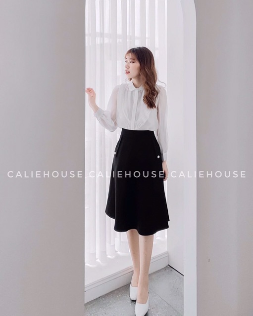 Chân váy xoè dáng dài 60-65cm có 2 túi đính cúc nhẹ thời trang nữ | BigBuy360 - bigbuy360.vn