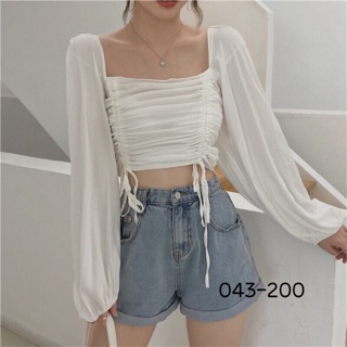Áo Croptop Tay Dài Dây Rút