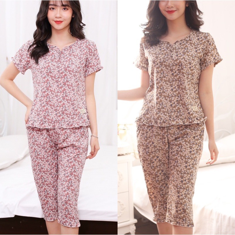 Đồ bộ mặc nhà, quần áo mặc nhà nữ, đồ bộ nữ chuẩn phom dáng kiểu phối bèo rất dễ mặc, chất lụa thái mềm, nhẹ, ko nhăn