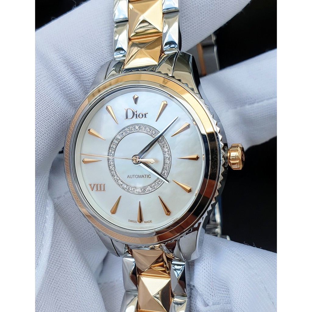 Đồng hồ nữ chính hãng Dior - Máy cơ tự động - Kính Sapphire nguyên khối - Vỏ dây demi vàng 18k