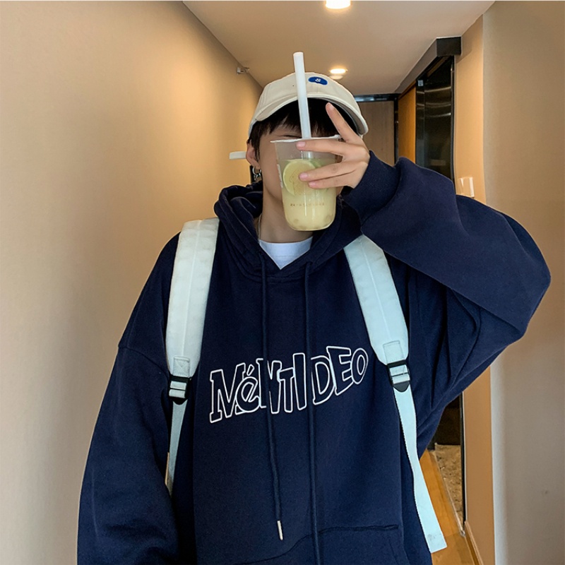 Áo Hoodie lót nhung giữ ấm in chữ đơn giản thời trang cho nam Size M-5XL