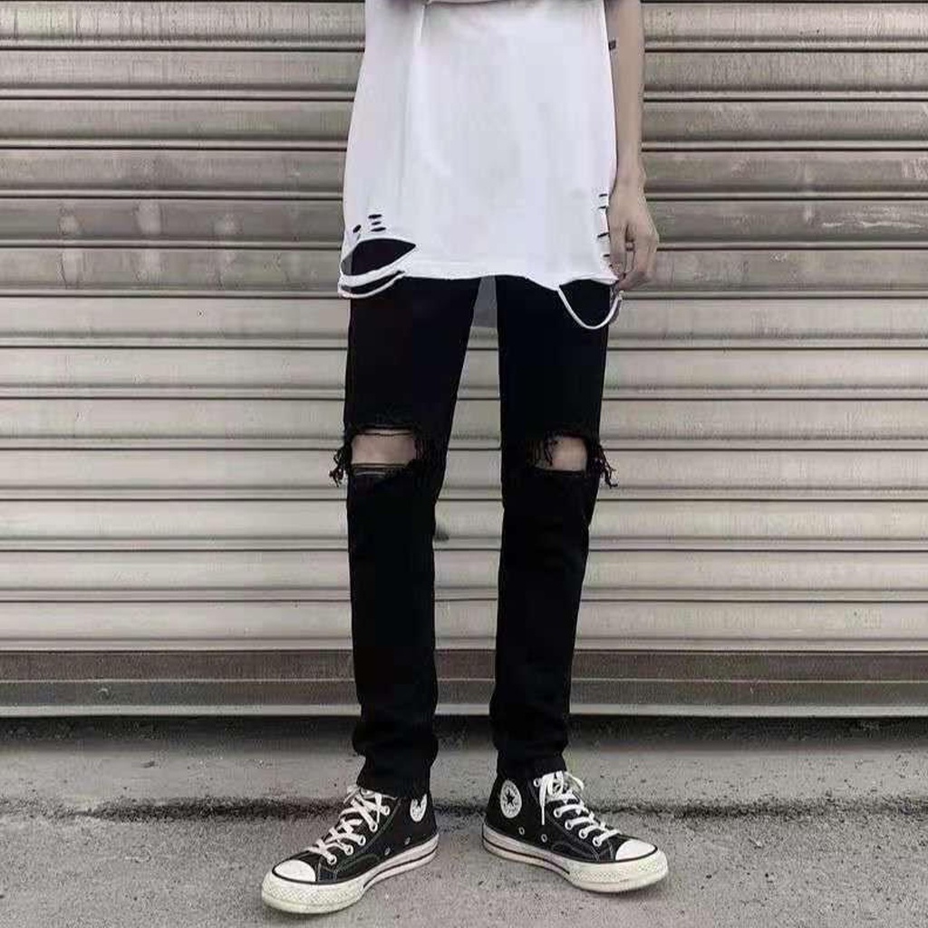 Quần Jean Buttons Pants Ống Rộng Nam 3 Cúc bấm, Quần Jean rách gối, Cargo Pants Phong cách streat wear Cực Ngầu unisex