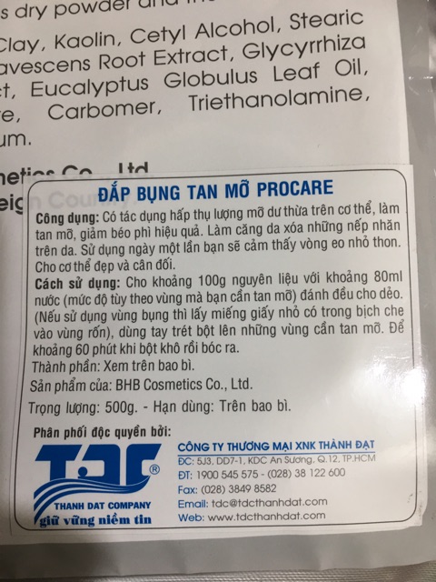 Bột Đắp Tan Mỡ Procare 500g